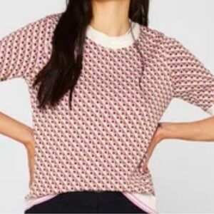 Adrianna Papell Geometric Pink and White Top